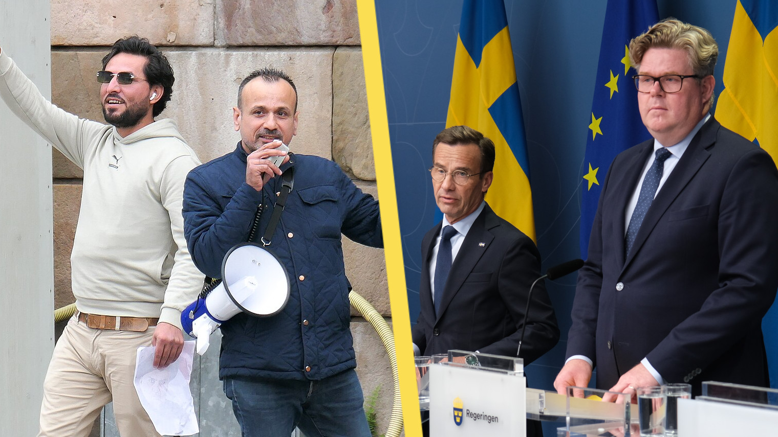 Salwan Momika, Salwan Najem, statsminister Ulf Kristersson och justitieminister Gunnar Strömmer. Foto: Nadine Sohier regeringskansliet/CC Frankie Fouganthin