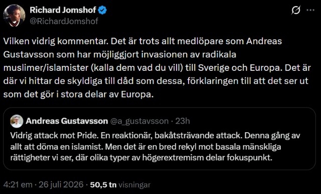 Efter islamistiska terrorattacken mot Pride: ETC-chefen pekar ut ”högerextremism”