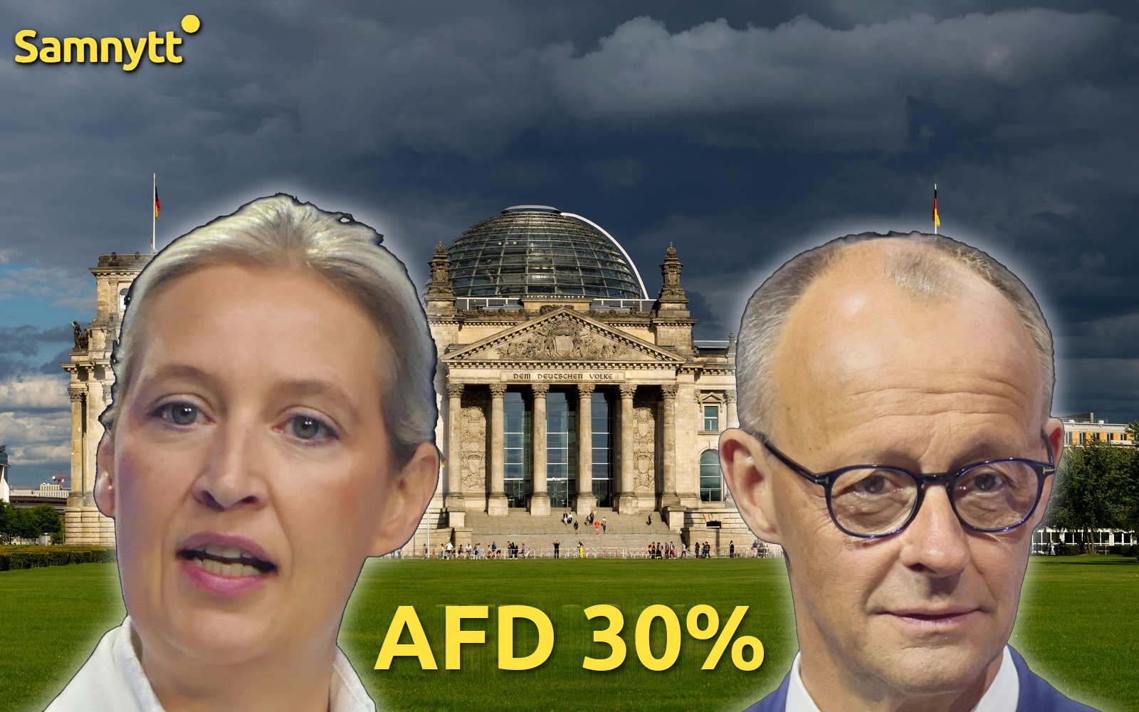 Alice Weidel och Friedrich Merz framför förbundsdagen, AFD 30 procent