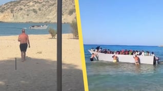 Artikelbild för artikeln VIDEO: Båt med illegala migranter tvingas tillbaka av strandbesökare