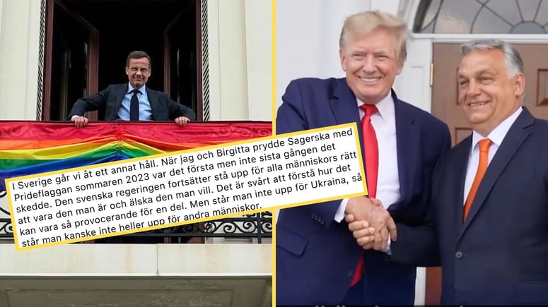 Artikelbild för artikeln: Regeringen Pride-hetsar mot Ungern med flagga på Sagerska