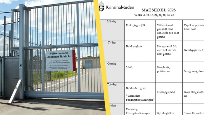 Artikelbild för artikeln: Fångar missnöjda med maten och strejkar - här är matsedeln som upprör
