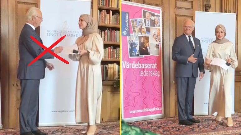 Artikelbild för artikeln: VIDEO: Här viker sig kungen för slöjkvinnans islamregler