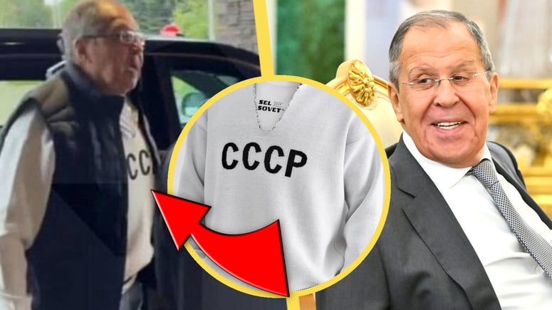 Artikelbild för artikeln: Här anländer Lavrov till Alaska – med Sovjet-tröja på sig