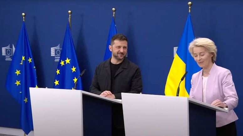 Artikelbild för artikeln: EU till Zelenskyj på blixtinkallad pressträff: "Vi kommer stödja dig så länge det behövs"