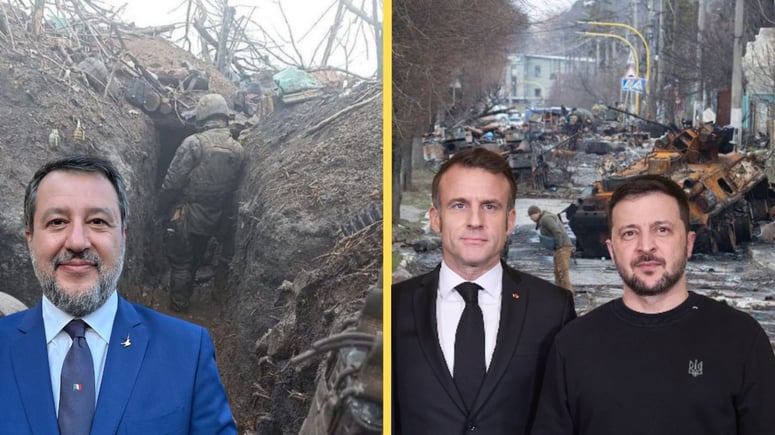 Artikelbild för artikeln: Salvini kritiserar Macron som krigshetsare i Ukraina: "Ta på hjälmen, greppa geväret och åk själv"