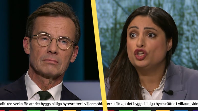 Artikelbild för artikeln: Kristersson hotar bojkotta SVT om de inte tystar Nooshi Dadgostar