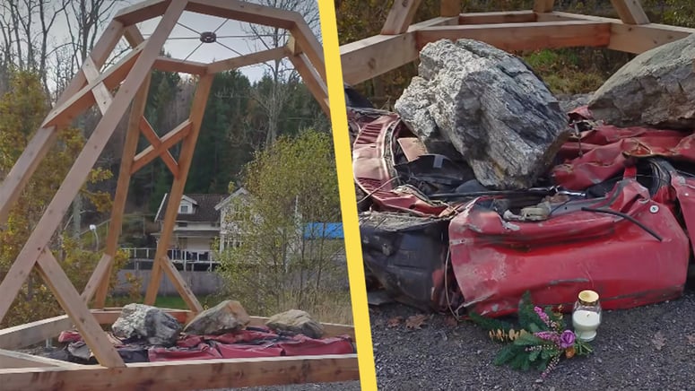 Artikelbild för artikeln: Skrotad bil blev dyrt konstverk - måste plockas bort