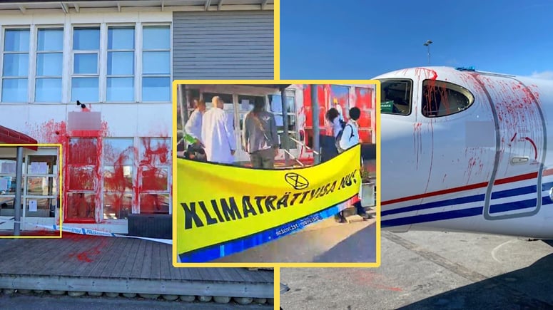 Artikelbild för artikeln: 17 klimatextremister åtalas – färgattack mot Bromma flygplats