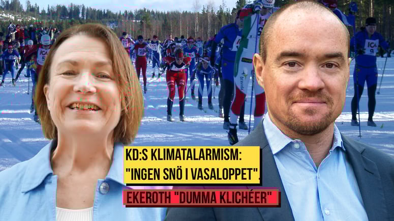 Artikelbild för artikeln: KD:s klimatutspel i talarstolen: "Ingen snö i Vasaloppet" - Ekeroth: "Dumma klichéer"