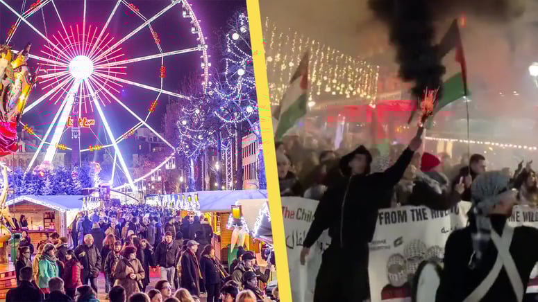 Artikelbild för artikeln: Pro-palestinsk mobb förstörde julmarknad: "Islamiskt helvete"