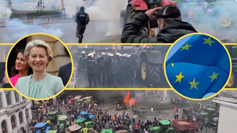 Artikelbild för artikeln: VIDEO: Bondekaos mot EU-eliten i Bryssel