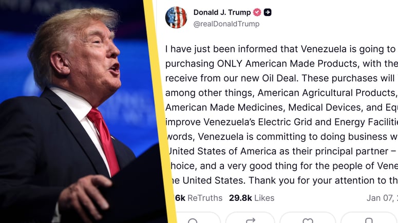 Artikelbild för artikeln: Trump: Venezuela kommer BARA köpa amerikanska produkter
