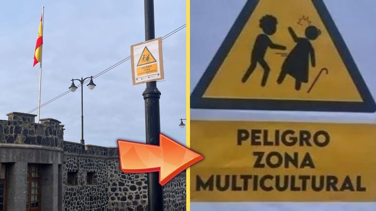 Artikelbild för artikeln: Skylt varnar för mångkultur: "Rasism"