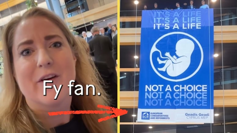 Artikelbild för artikeln: VIDEO: C-topp upprörd över banderoll: "Fy fan!"