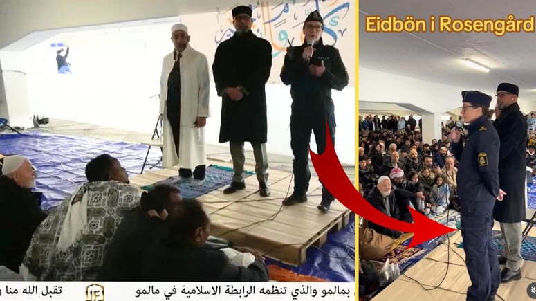 Artikelbild för artikeln: VIDEO: Polisen talar vid muslimska massbönen: "Salam aleikum"