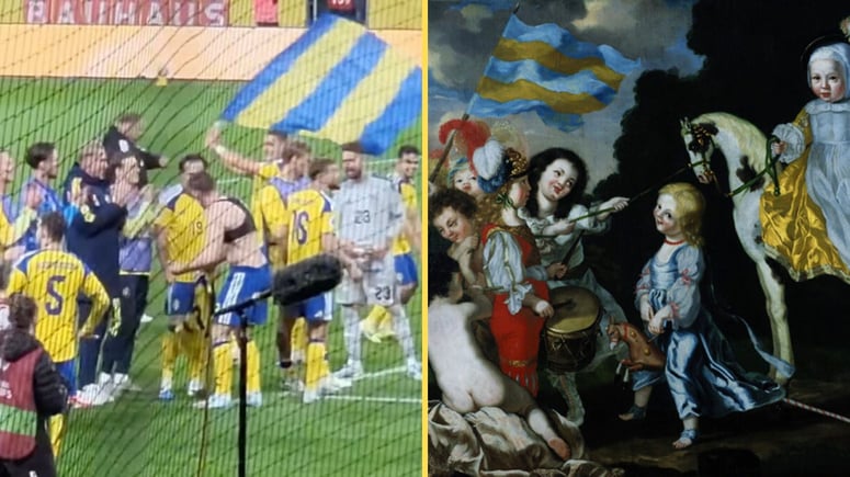 Artikelbild för artikeln: Fotbollsförbundet svarar på kritiken om randiga Sverige-flaggor - var det verkligen ett PK-jippo?