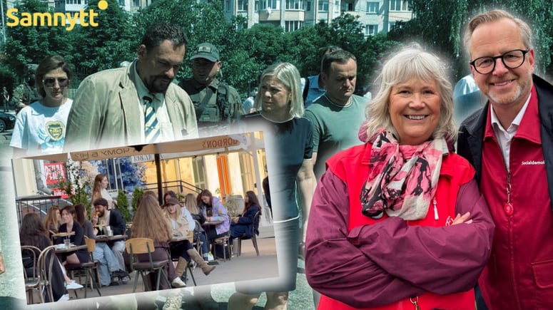 Artikelbild för artikeln: S-ilska när M-topp uppmanar ukrainare flytta hem - trots att Magdalena Andersson rör sig utan skyddsutrustning i Kiev