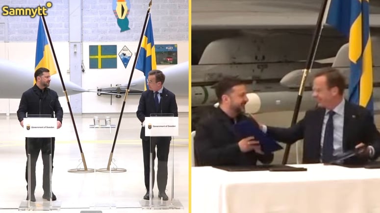 Artikelbild för artikeln: Se pressträffen: Sverige skänker Jas Gripen till Ukraina