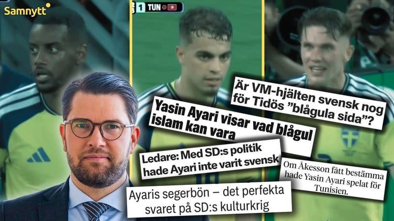Artikelbild för artikeln: Åkesson biter ifrån mot vänsterliberala VM-attacker: "Gläds oavsett om de heter Isak, Ayari eller Gyökeres"