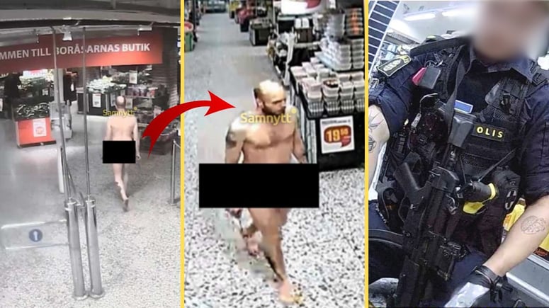 Artikelbild för artikeln: BILDEXTRA: Naken knivman skulle mörda kunder på Ica - "Jag ska knulla era barn"