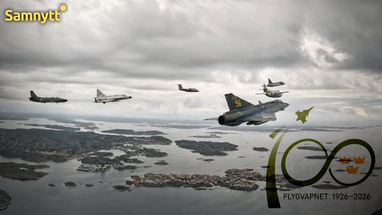 Artikelbild för artikeln: Flygvapnet firade 100 år – 54 flygplan och helikoptrar över Stockholm