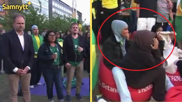 Artikelbild för artikeln: VIDEO: Hucklekvinnor vägrar stå under tyst minut för mördad svensk