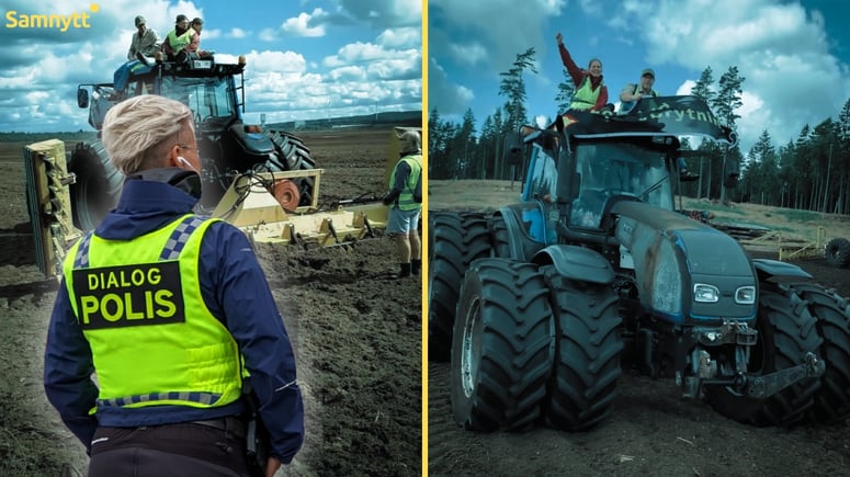Artikelbild för artikeln: Klimatextremister saboterar torvbrytning - klättrar på maskinerna