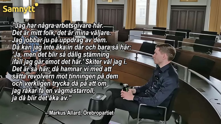 Artikelbild för artikeln: Markus Allard om makten i riksdagen: ”Revolvern mot tinningen på dem”
