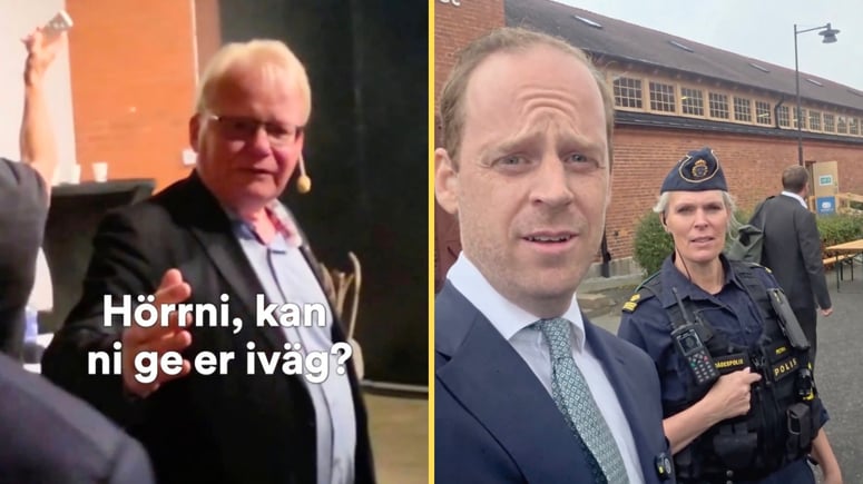 Artikelbild för artikeln: VIDEO: Polisen skyddar S-toppen från kritiska frågor - "Olaga hot"